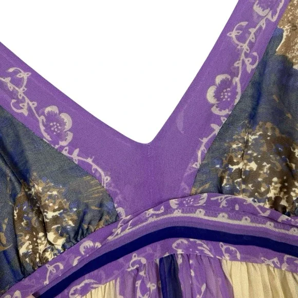 Anthropologie x Lil 100% Silk, Ivory and Purple Floral Dress, Size‎ 2-4 - Picture 3 of 13